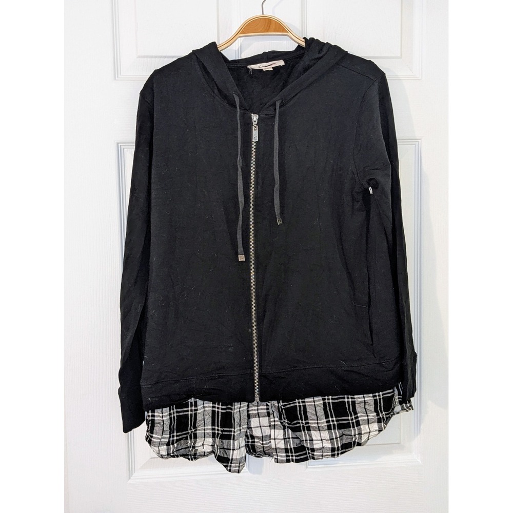 Two by Vince Camuto Hoodie Full Zip Plaid Layered Black Small NWOT